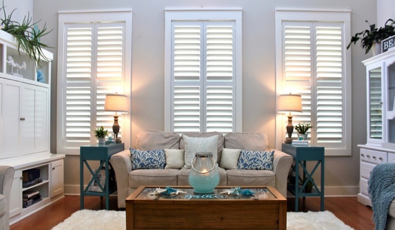 Austin modern home with faux wood shutters 